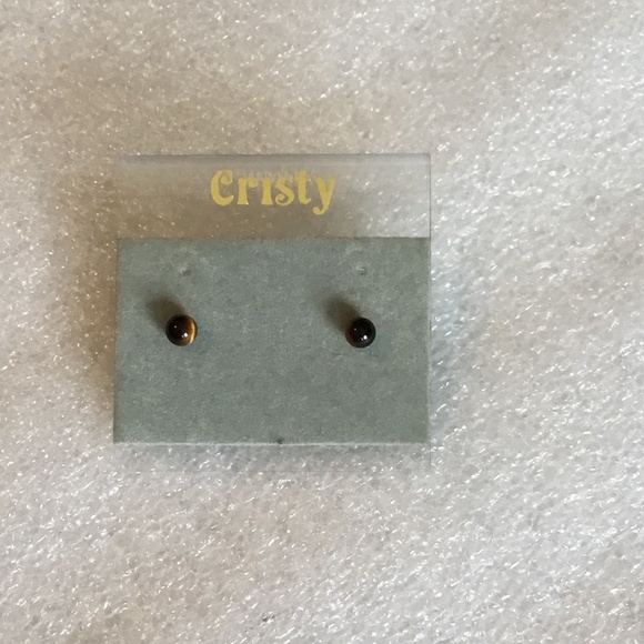 Lovely 10k gold tiger's eye stud earrings - Picture 1 of 8